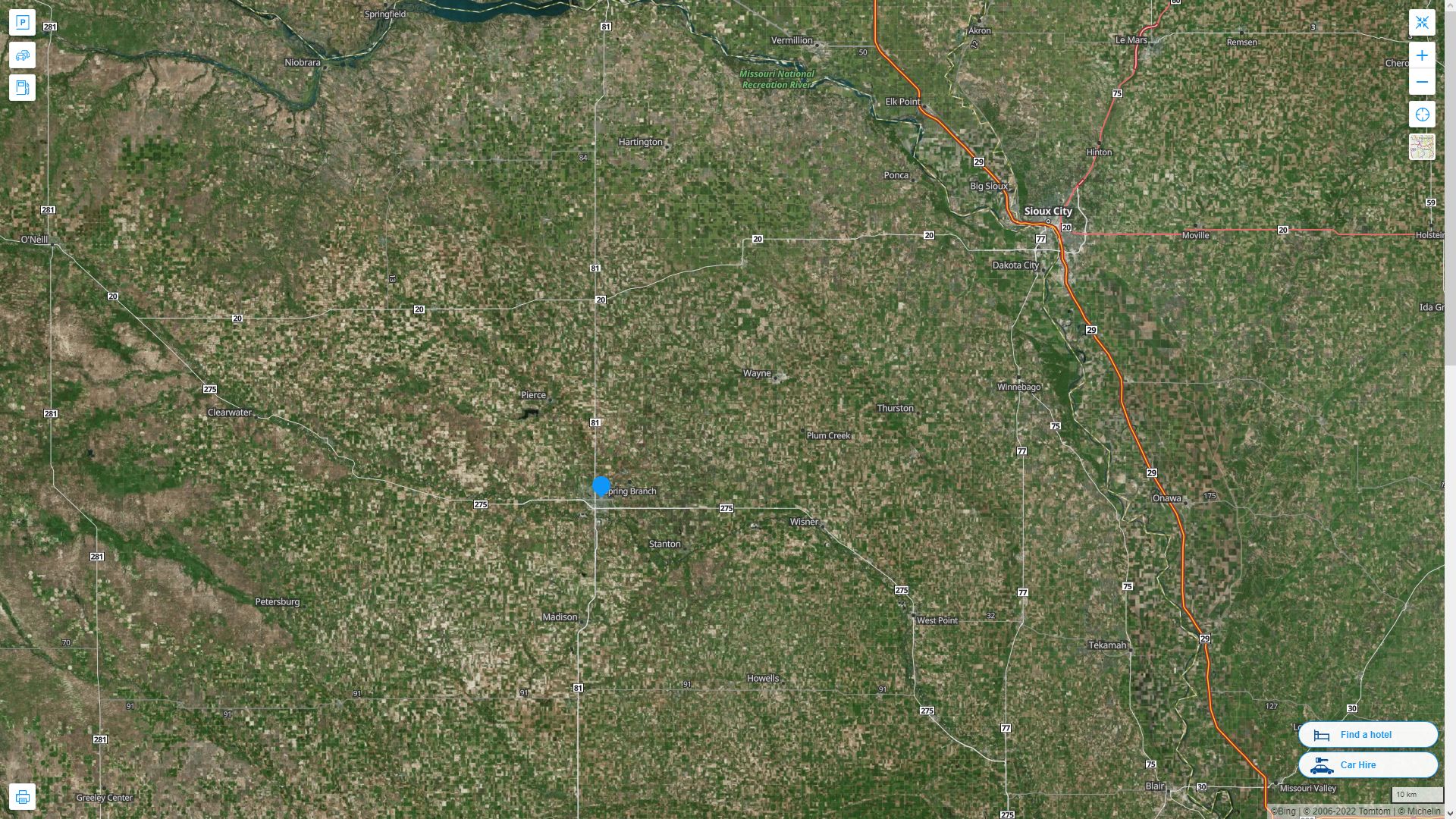 Norfolk Nebraska Highway and Road Map with Satellite View